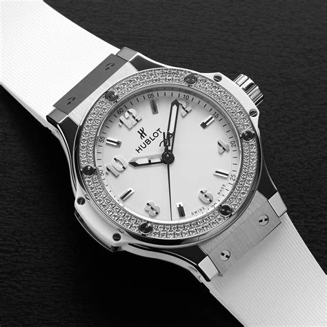 white hublot with diamonds|men hublot diamond watches.